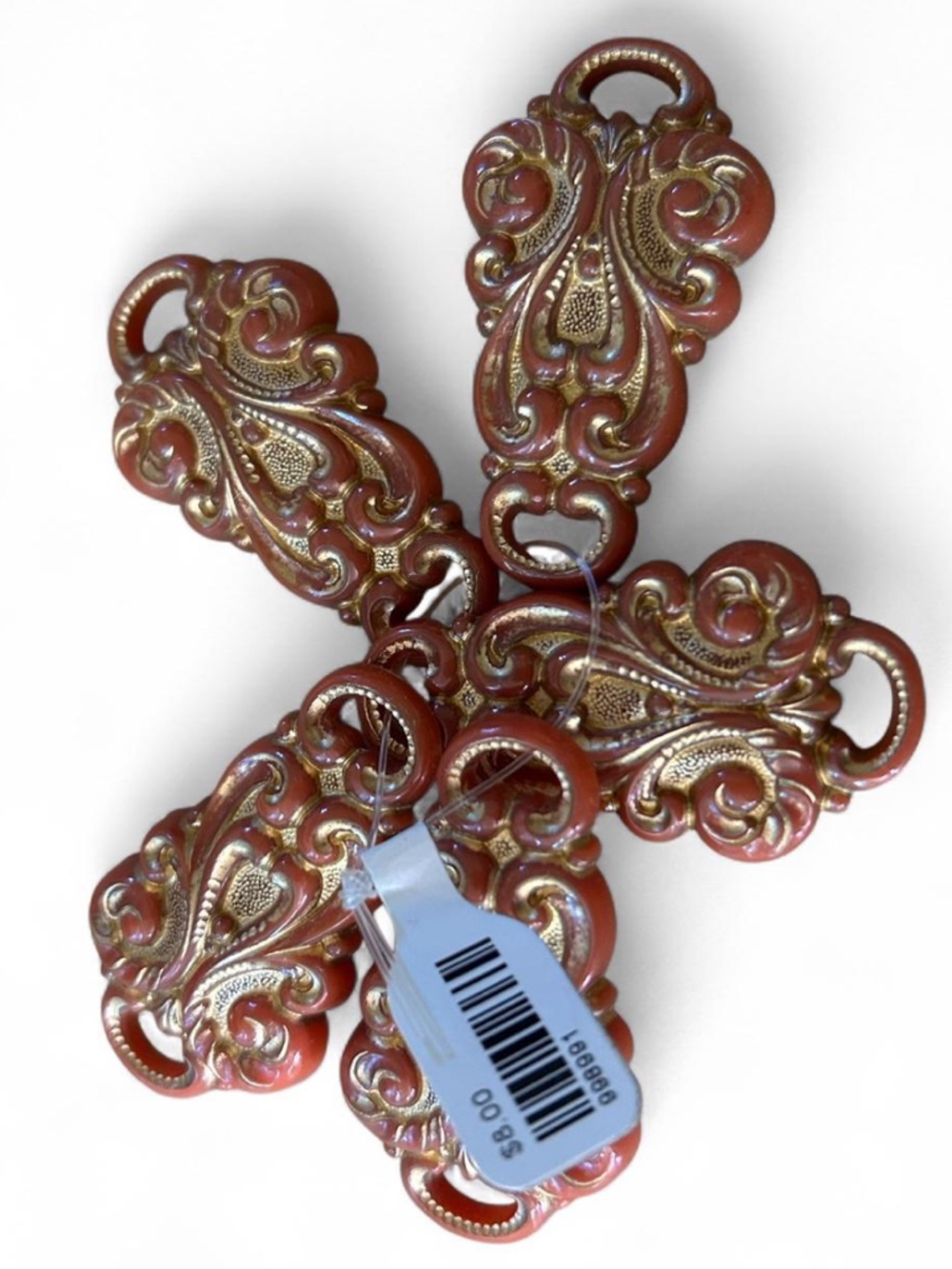 Ornate Filigree Connector Set in Metallic Coral and Gold